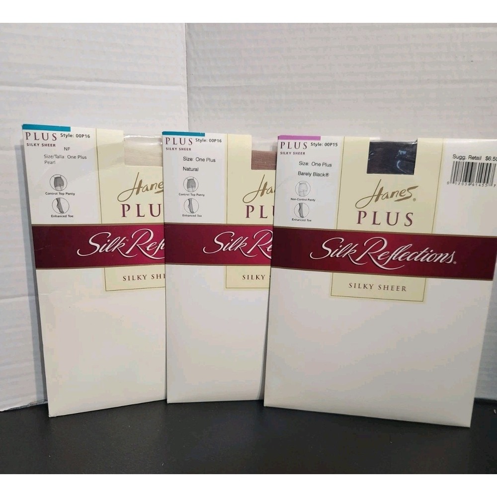 3 Pr Hanes One Plus Silk Reflections Silky Control Pantyhose Natural Black Pearl